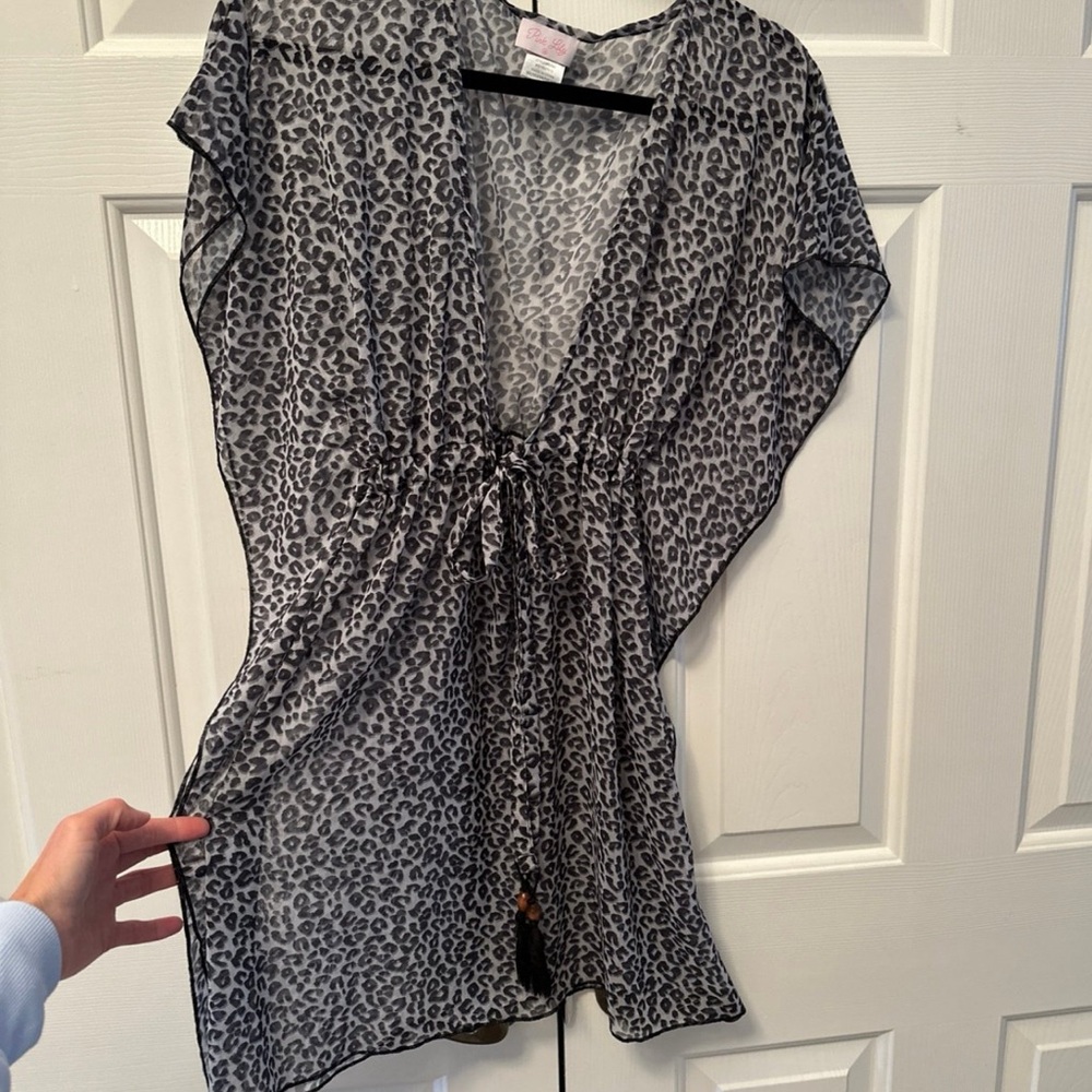 Pink Lily Gray Leopard Print Coverup